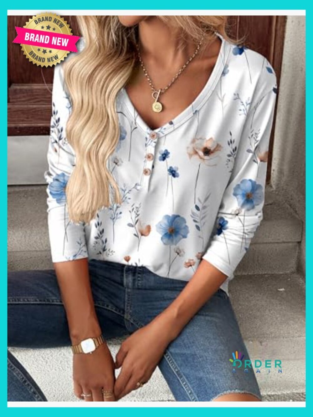 V Neck Loose Fit Long Sleeve Blouse Business Casual Floral Print Work Top - Picture 2 of 7